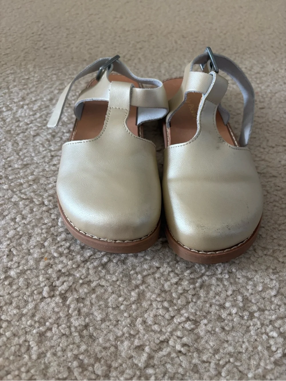 Freshly Picked Metallic Cream T-Strap Closed-Toe Sandals